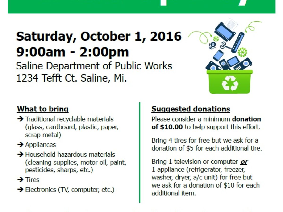 County Clean Up Day Saturday October 1st Saline Drop Off 9;00 am2