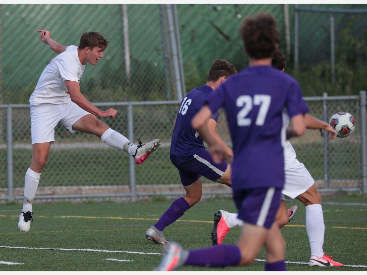 Evan Grill fires a shot in the first half against Pioneer. Grill scored for Saline a few moments later.