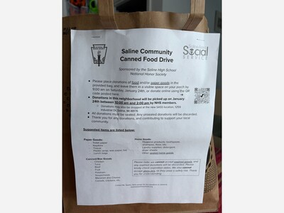 Saline High School National Honor Society Canned Food Drive is Saturday from 11-3!