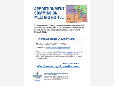The Washtenaw County Apportionment Commission Meets Monday