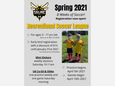 Saline FC Spring 2021 Recreational Soccer League now open for registration!