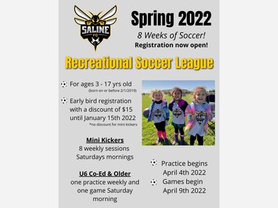 Saline FC Spring 2022 Recreational Soccer League - Early Bird Discount ends soon