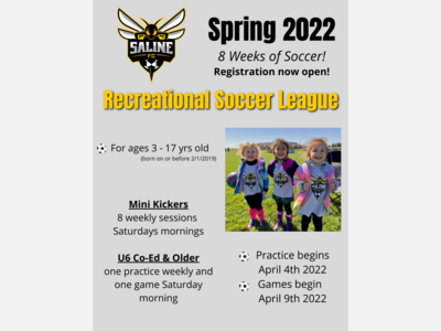 REGISTER NOW: SALINE FC Spring 2022 Recreational Soccer League