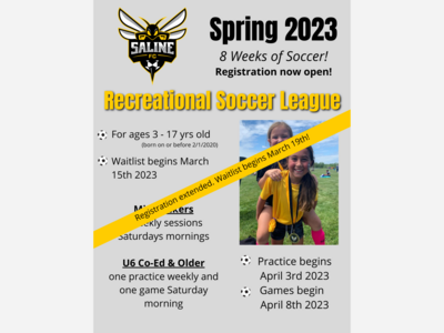 Saline FC Rec Soccer - Registration extended to March 19th 2023
