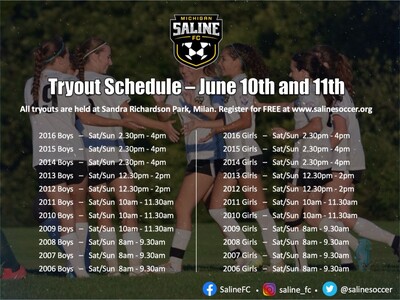 Saline FC Travel Tryouts | June 10th & 11th 