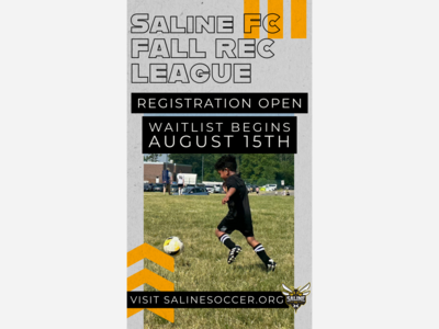Saline FC - 2023 Fall Recreational Soccer League Registration Open | Late Fee Begins Aug. 15th