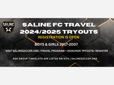 Saline FC 2024/2025 Tryout Registration is open!