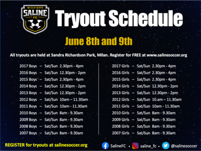Saline FC Travel Soccer Tryouts | June 8th & 9th Register today!