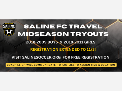 Saline FC Midseason Travel Tryouts | Registration Extended to 11/3