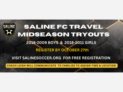 Saline FC Midseason Travel Tryouts | Register by Oct. 27th