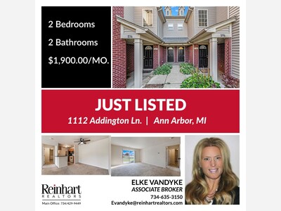 NEW LISTING! 1112 Addington Ln, Ann Arbor 48108. $1,900/Mo!