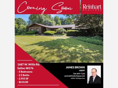 COMING SOON- 1687 W Willis Rd. Saline 48176! Showings start Friday July 4th!