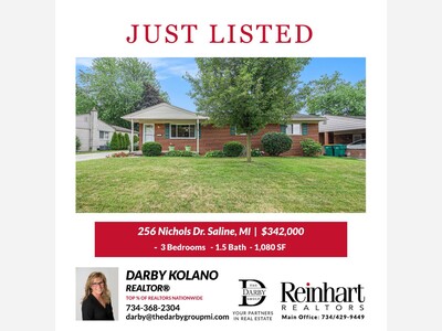 JUST LISTED! 256 Nichols Dr. Saline 48176! $342,000