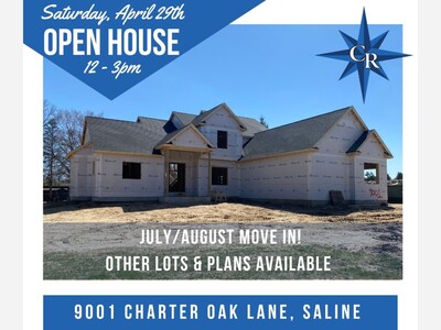 Open House Saturday 4/29 from 12pm-3pm -- 9001 Charter Oak, Saline, MI