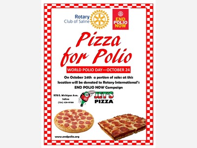 Saline Rotary Club Hosts  Pizza for Polio  on World Polio Day - October 24, 2024