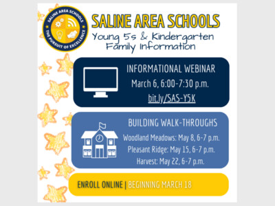 Saline Area Schools Young 5 and Kindergarten Informational Webinar