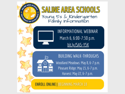 Saline Area Schools Young 5 and Kindergarten Informational Webinar