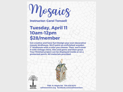 Mosaics with Instructor Carol Torssell at SASC