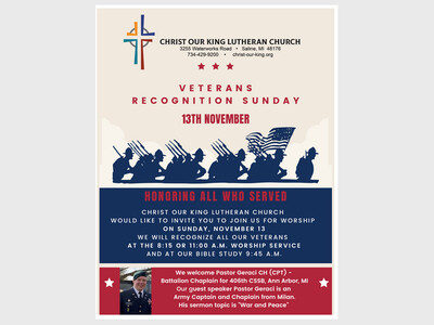 Veterans Recognition Sunday at Christ Our King Lutheran Church